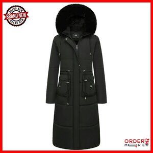 Women's Long Winter Puffer Coat Waterproof Maxi Down Jacket Faux Fur Hood